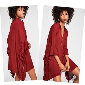 Free people button down top with ruffled sleeves